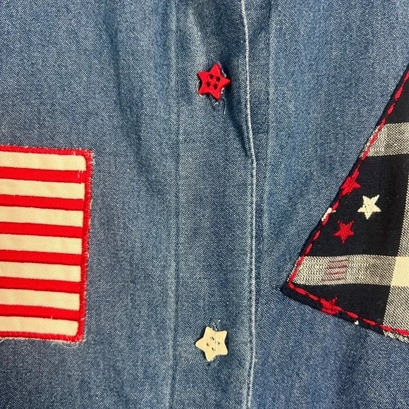 Vintage Roman's 16W Cotton Short Sleeve Patriotic Patchwork Quirky Denim Top - Picture 6 of 9